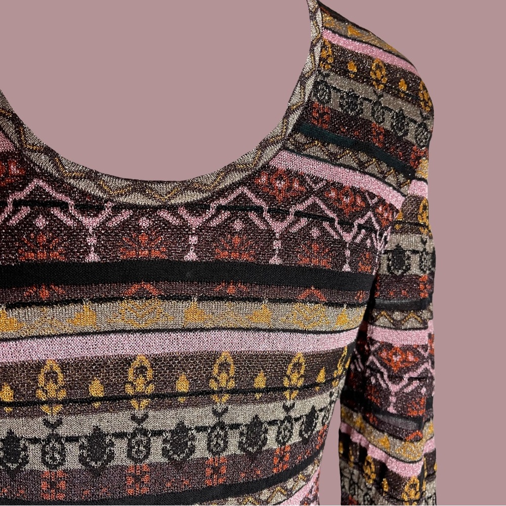 MISSONI VALENTINO S.P.A. MULTICOLOR LUREX JACQUARD KNIT DRESS SZ 10, SCOOP NECK - Picture 6 of 13